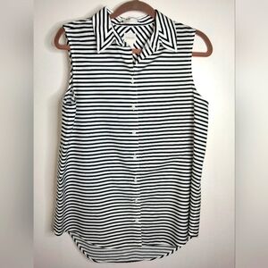 Chico's (Size 1/M/8) Black & White Striped Button Down Front Sleeveless Top